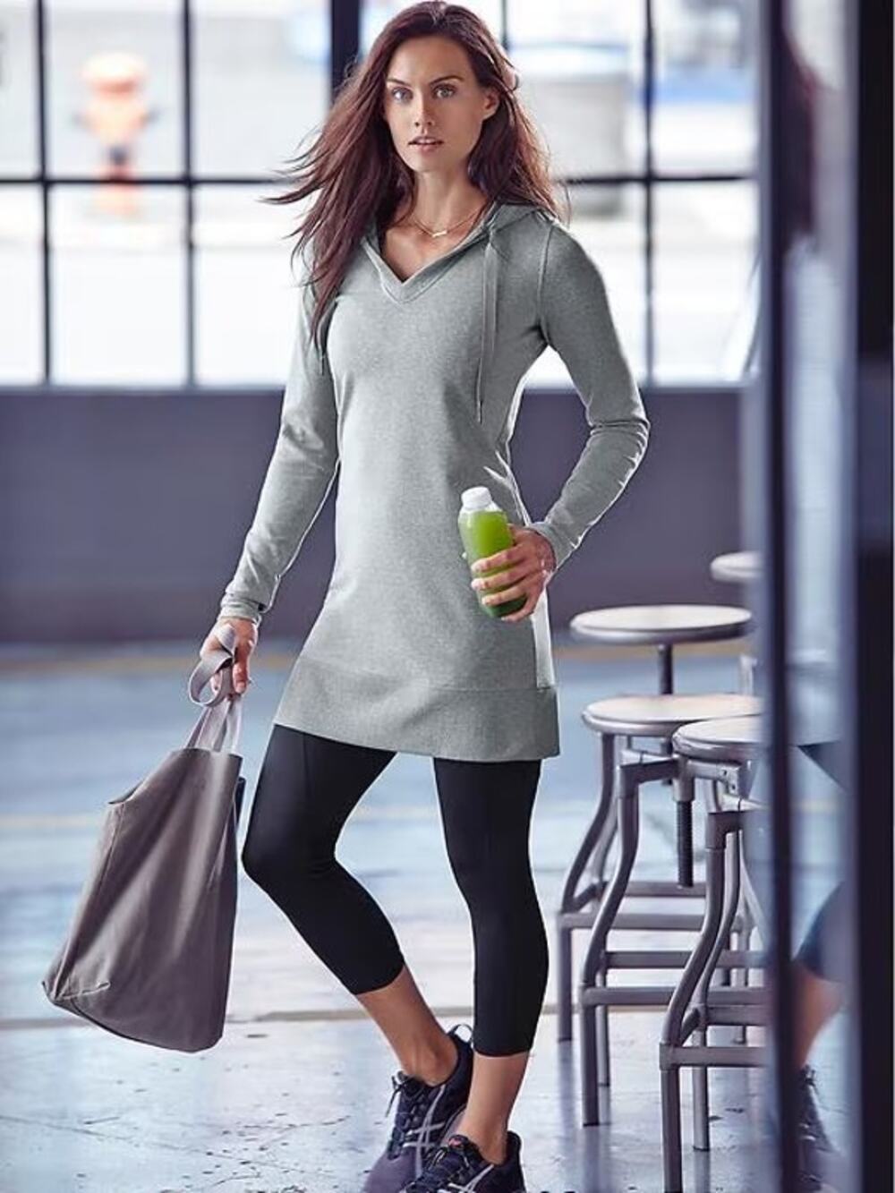 Athleta | Gray Bliss Hoodie Dress Small Activewear Athleisure Long Sleeve